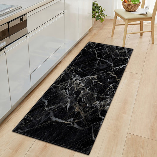 60x90cm Marble Style Kitchen Non-Slip Floor Mat Bedroom Rug Black