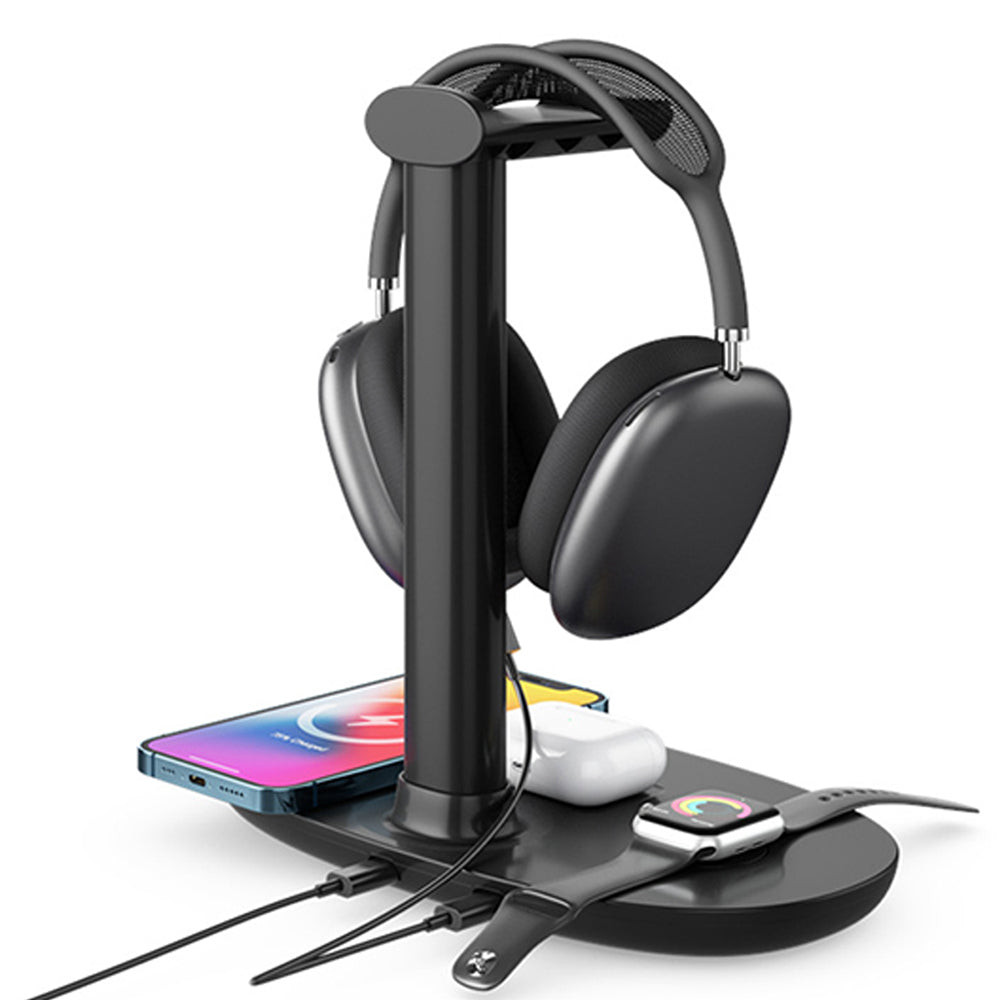 4-in-1 Wireless Charger Qi Fast Charging Station Charging Dock for iPhone -Black
