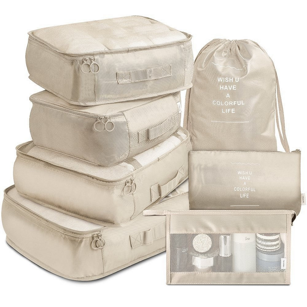 7Pcs Packing Cubes for Travel Lightweight Luggage Organizers - Beige