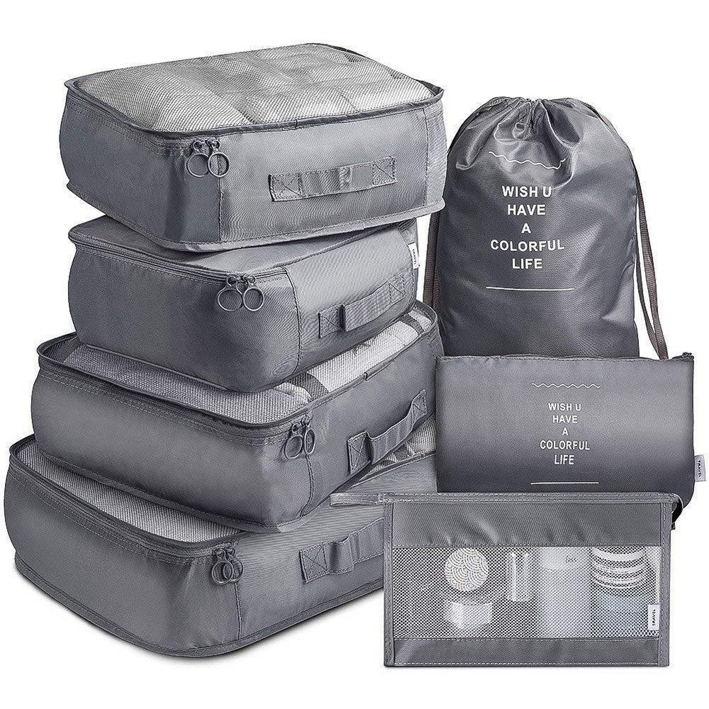 7Pcs Packing Cubes for Travel Lightweight Luggage Organizers - Grey
