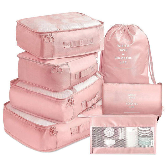 7Pcs Packing Cubes for Travel Lightweight Luggage Organizers - Pink