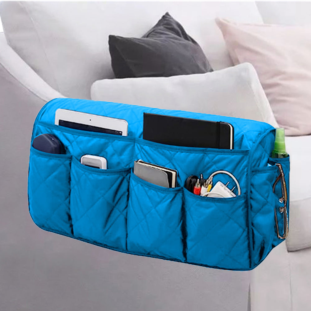 2Pcs Sofa Armrest Organizer Storage Bag for Recliner Couch Armchair Blue