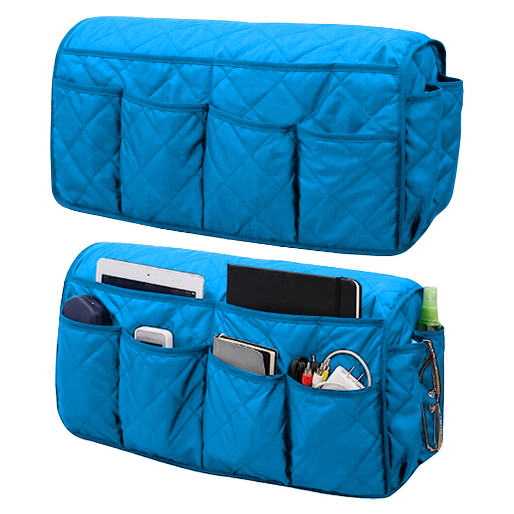 2Pcs Sofa Armrest Organizer Storage Bag for Recliner Couch Armchair Blue