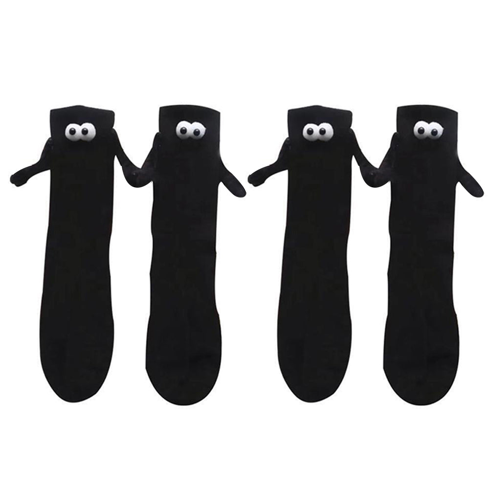 2 Pairs of Funny Couple Socks Magnetic Suction 3D Doll Holding Hands Sock Black