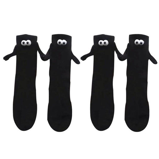 2 Pairs of Funny Couple Socks Magnetic Suction 3D Doll Holding Hands Sock Black