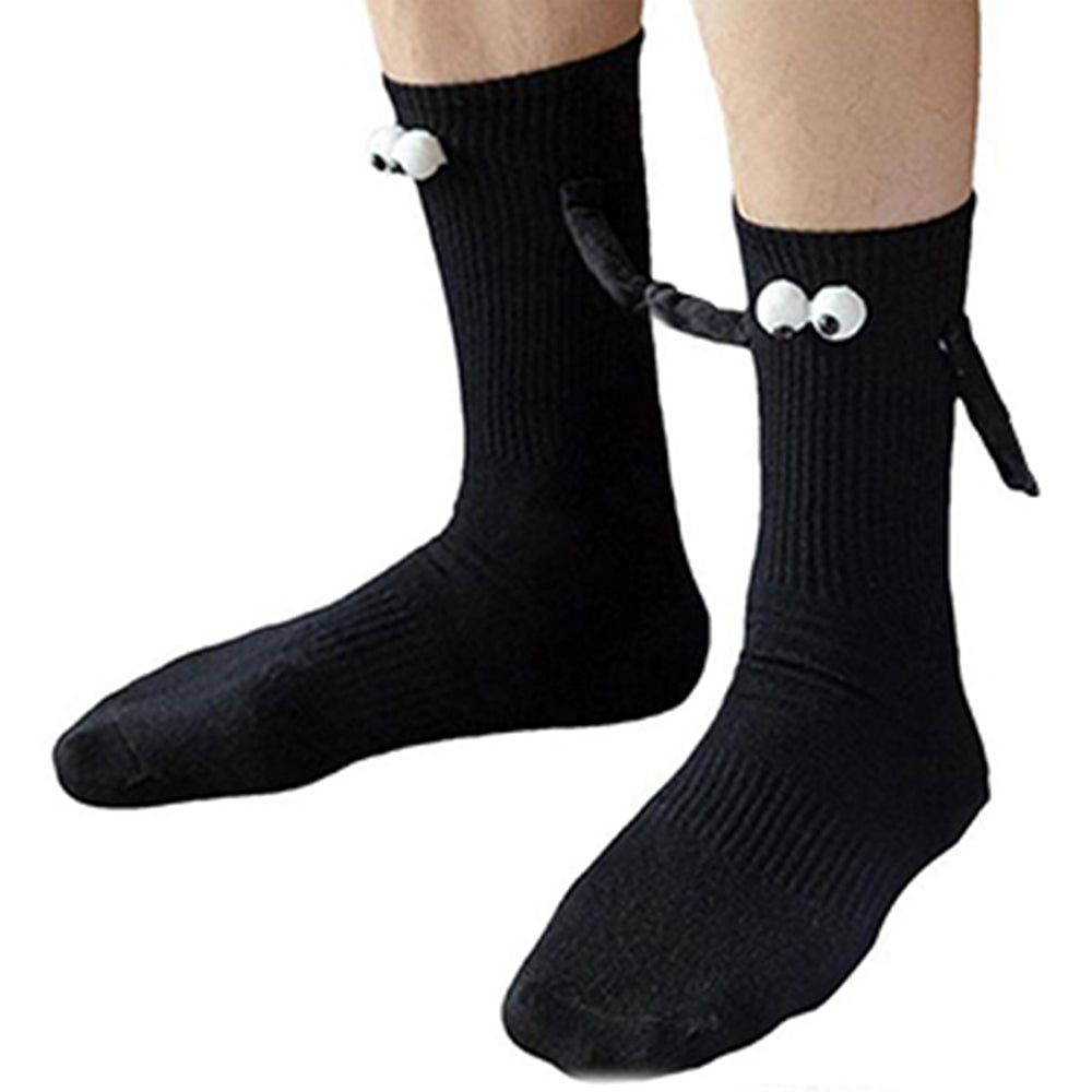 2 Pairs of Funny Couple Socks Magnetic Suction 3D Doll Holding Hands Sock Black