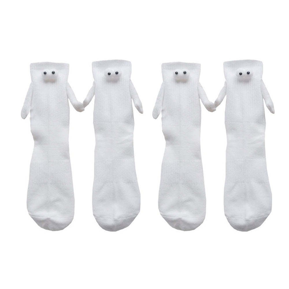 2 Pairs of Funny Couple Socks Magnetic Suction 3D Doll Holding Hands Sock White