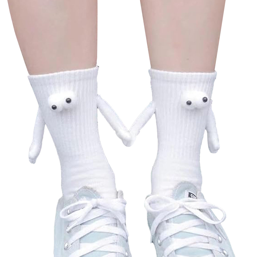 2 Pairs of Funny Couple Socks Magnetic Suction 3D Doll Holding Hands Sock White