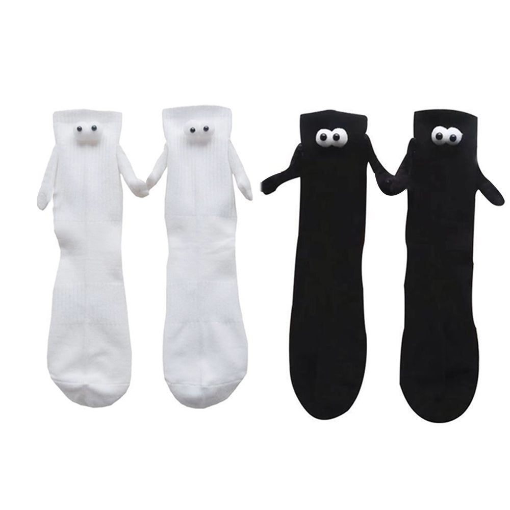 2 Pairs of Funny Couple Socks Magnetic Suction 3D Doll Holding Hands Sock