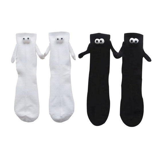2 Pairs of Funny Couple Socks Magnetic Suction 3D Doll Holding Hands Sock