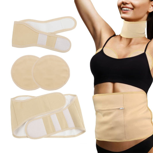 4Pcs Reusable Castor Oil Wrap Kit Compression Pack for Waist Neck Breast - Khaki