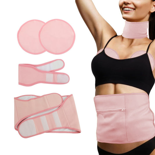 4Pcs Reusable Castor Oil Wrap Kit Compression Pack for Waist Neck Breast - Pink