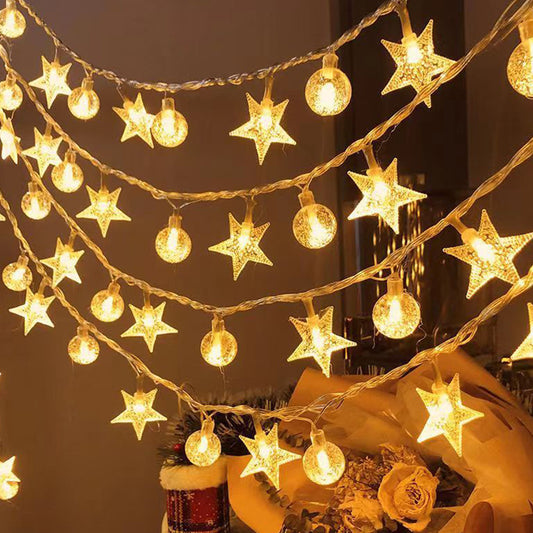 40 LEDs Star-Shaped Clear Fairy String Lights Star Clear Ball Warm Color