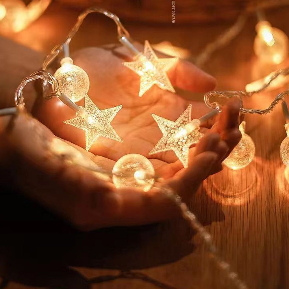 80 LEDs Star-Shaped Clear Fairy String Lights Star Clear Ball Warm Color