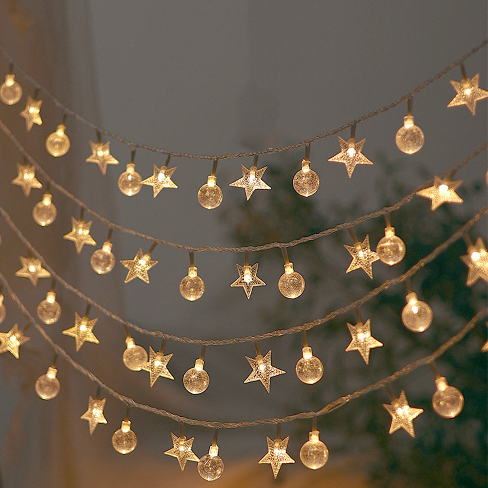 80 LEDs Star-Shaped Clear Fairy String Lights Star Clear Ball Warm Color