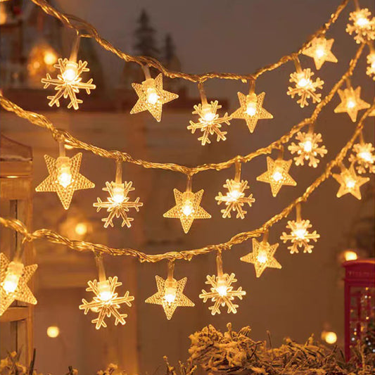 40 LEDs Star-Shaped Clear Fairy String Lights Stars Snowflakes Warm Color