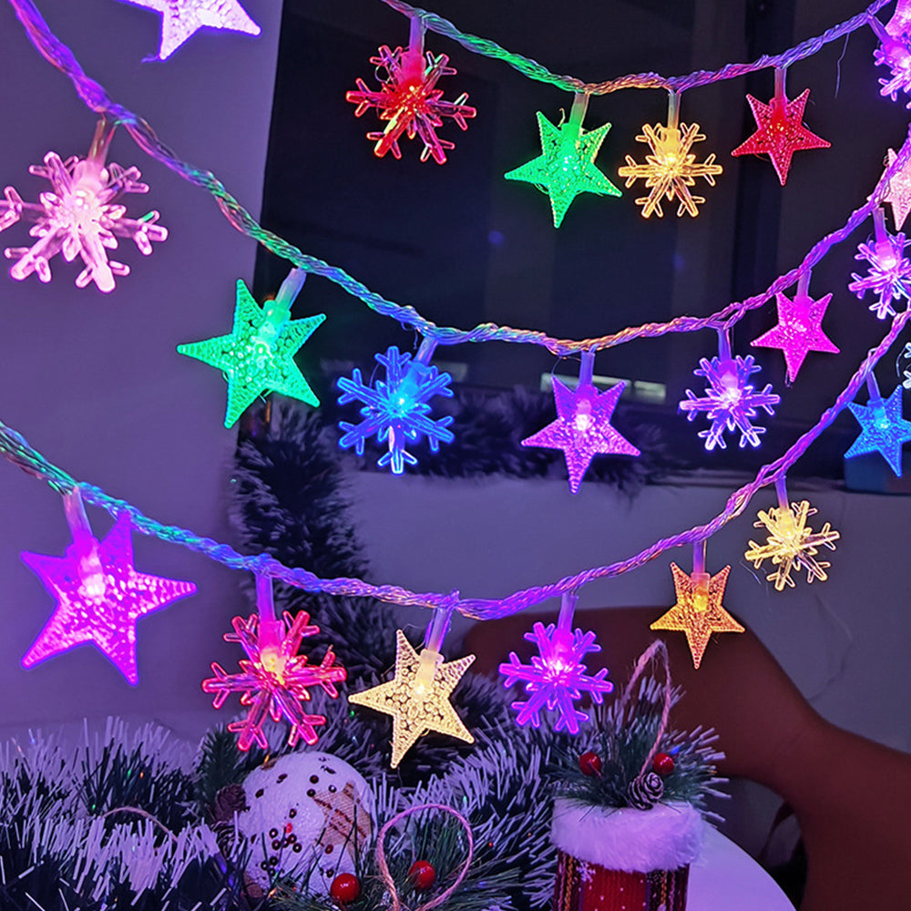 20 LEDs Star-Shaped Clear Fairy String Lights Stars Snowflakes Multicolor