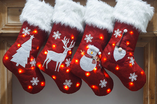 4Pcs Christmas Stocking With Lights Pendant Sock for Home Party Decor