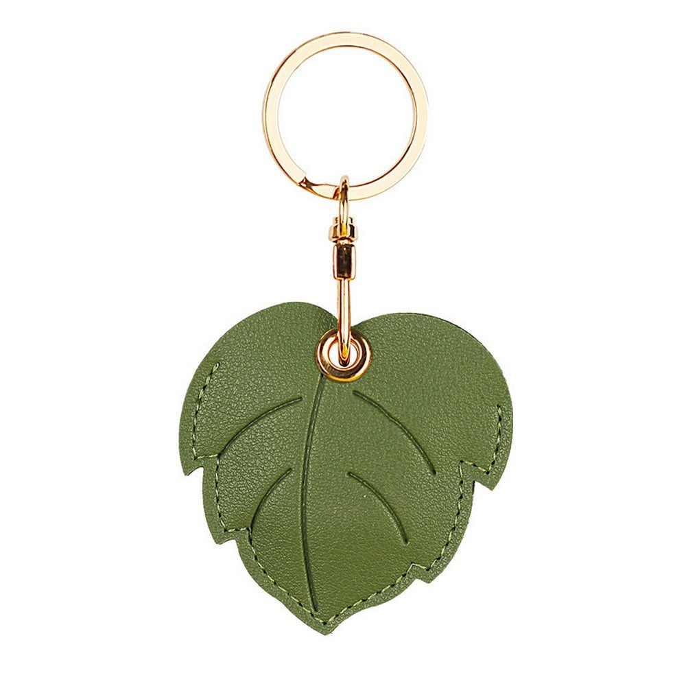 1Pc for Apple AirTag Protective Case Holder with Keychain Ring - Green Leaf