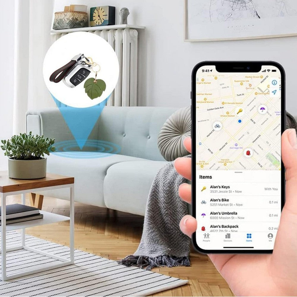 1Pc for Apple AirTag Protective Case Holder with Keychain Ring - Green Leaf