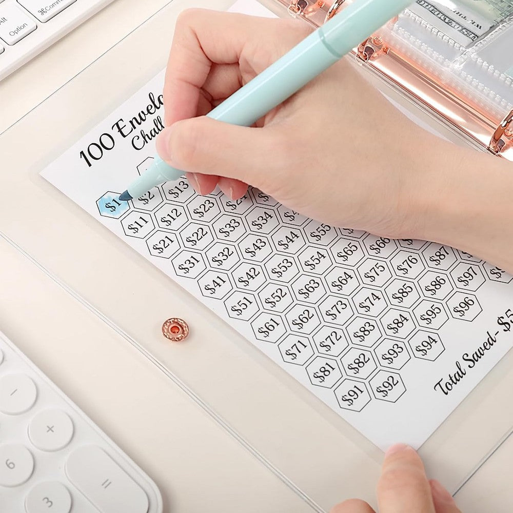 100 Envelopes Money Saving Challenge Binder Budget Planner Book - Pink