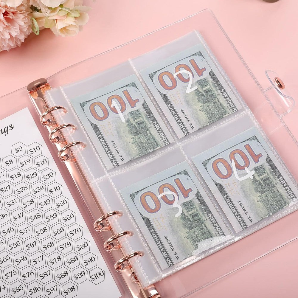 100 Envelopes Money Saving Challenge Binder Budget Planner Book - Pink