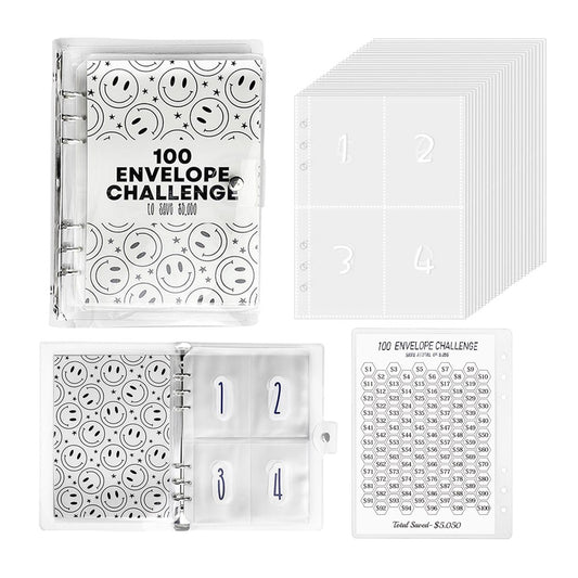 100 Envelopes Money Saving Challenge Binder Budget Planner Book - White