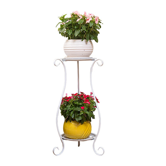 Double-layer Wrought Iron Flower Stand Indoor and Outdoor Plant Rack - White