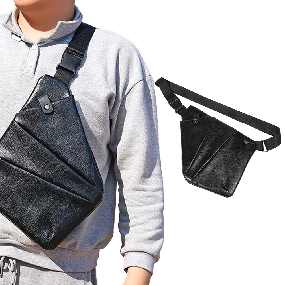 Mens Anti-theft Sling Bag Chest Bag PU Leather Shoulder Crossbody Bag - Black