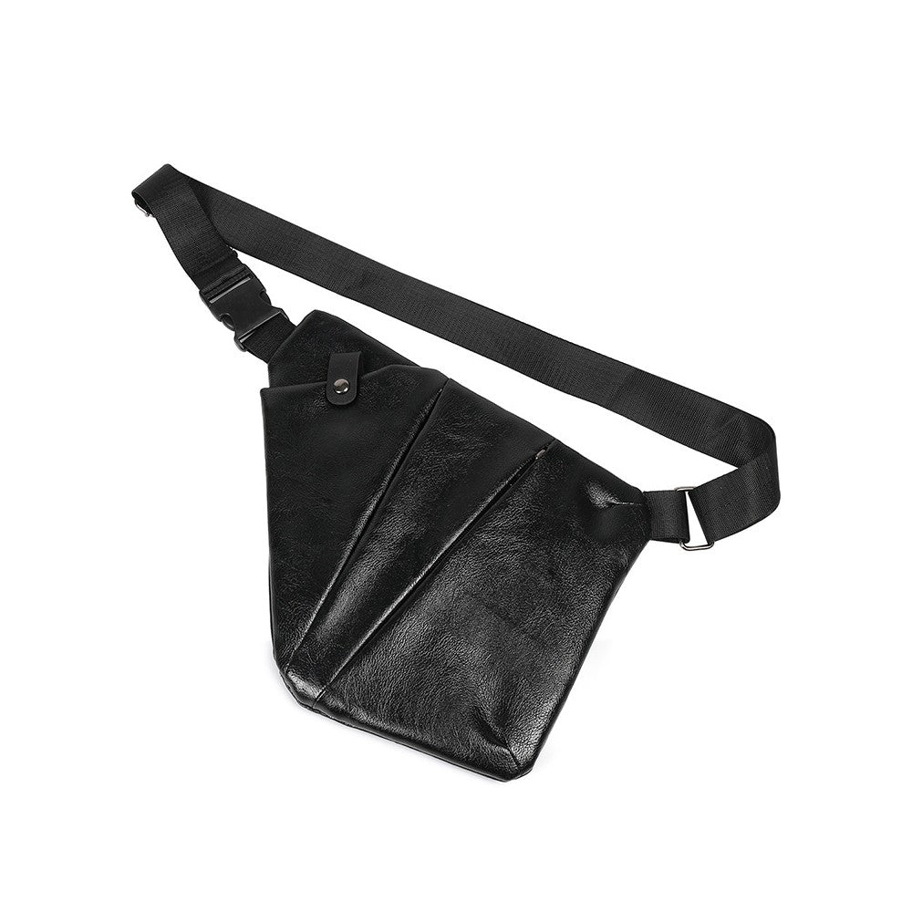 Mens Anti-theft Sling Bag Chest Bag PU Leather Shoulder Crossbody Bag - Black