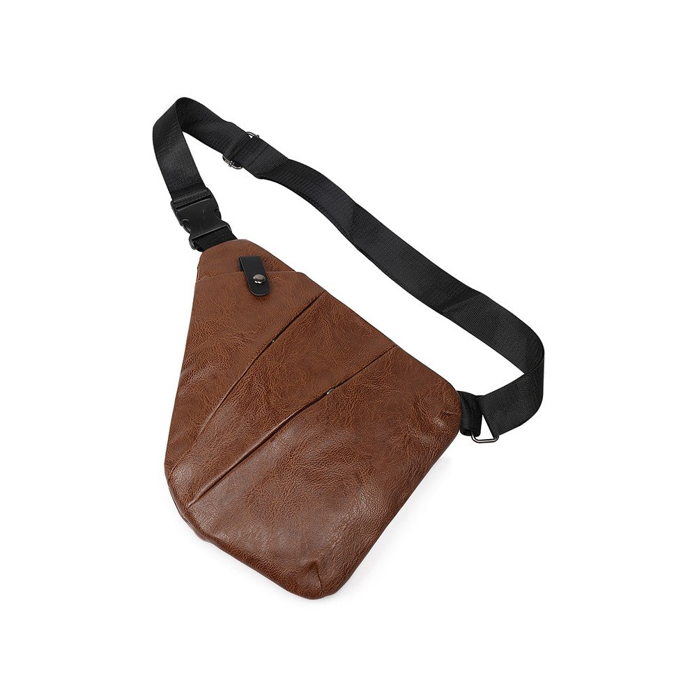 Mens Anti-theft Sling Bag Chest Bag PU Leather Shoulder Crossbody Bag - Brown