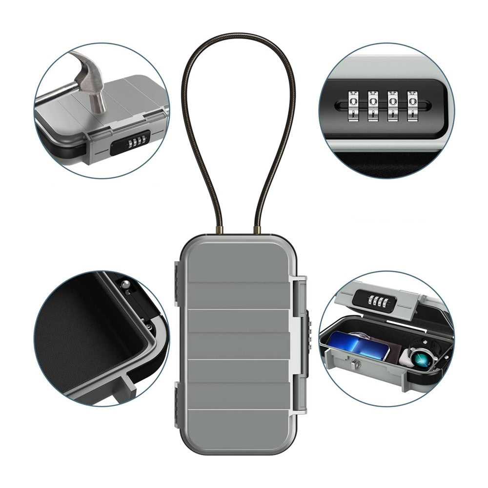 Portable Safe Box Anti-Theft Combination Lock Security Case with Chain - Grey