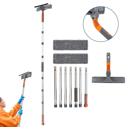 2-in-1 Window Squeegee Cleaning Kit with Microfiber Cloths and 7 Extension Poles
