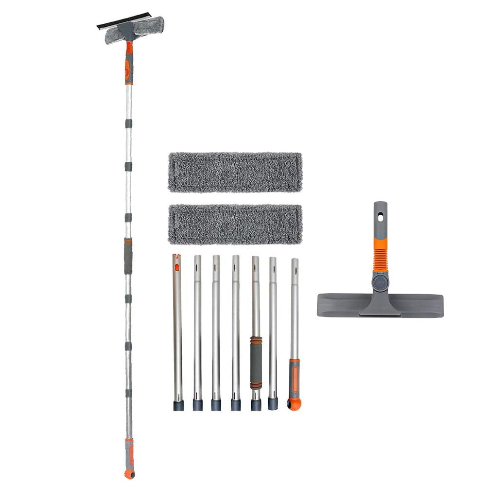 2-in-1 Window Squeegee Cleaning Kit with Microfiber Cloths and 7 Extension Poles