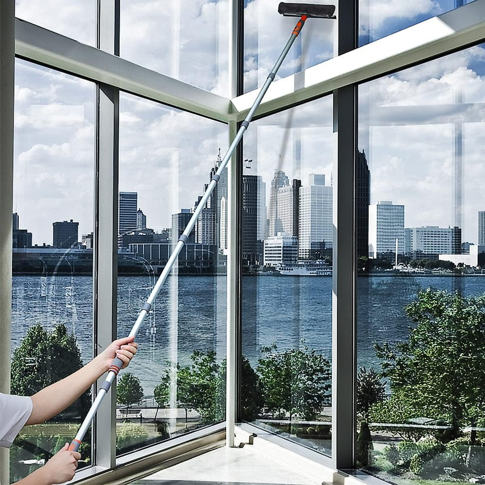 2-in-1 Window Squeegee Cleaning Kit with Microfiber Cloths and 7 Extension Poles