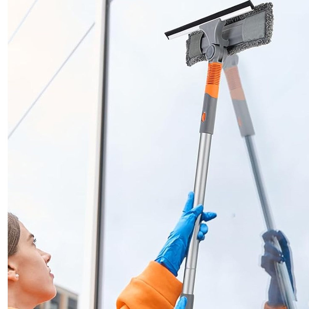 2-in-1 Window Squeegee Cleaning Kit with Microfiber Cloths and 7 Extension Poles