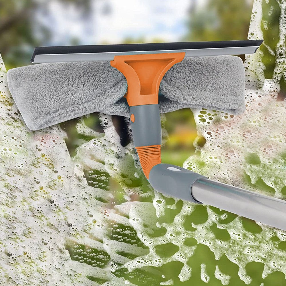 2-in-1 Window Squeegee Cleaning Kit with Microfiber Cloths and 7 Extension Poles