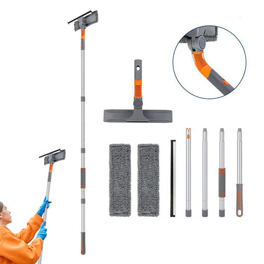 2-in-1 Window Squeegee Cleaning Kit with Microfiber Cloths and 4 Extension Poles