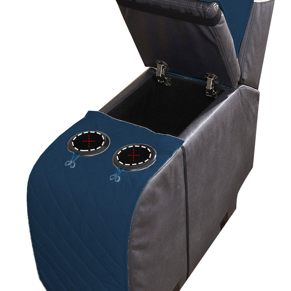 For 2-Seater Recliner Non-Slip Split Recliner Cover with Console Cover-Navy Blue