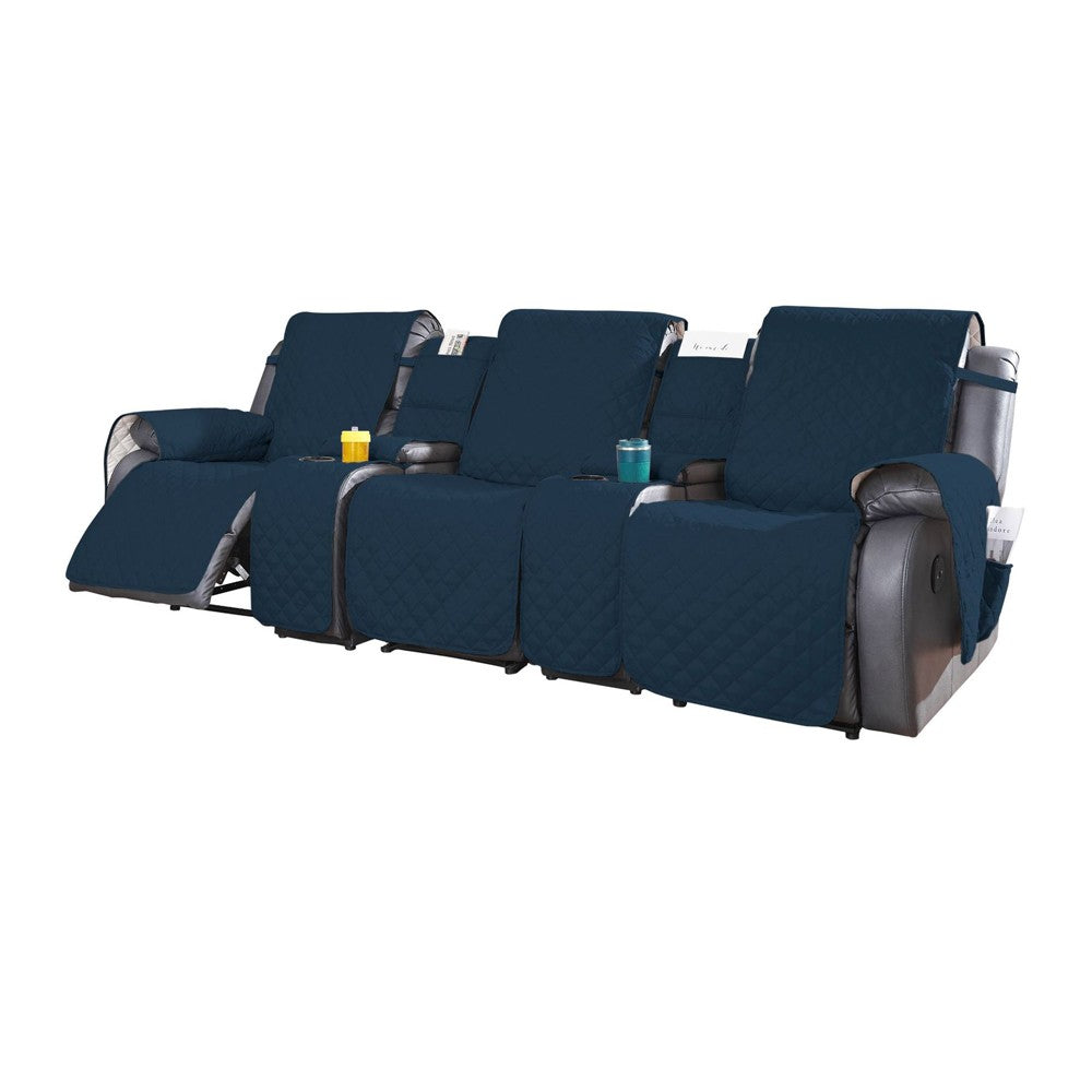 For 3-Seater Recliner Non-Slip Split Recliner Cover with Console Cover-Navy Blue