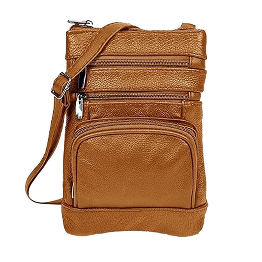 Womens Genuine Leather Crossbody Bag - Champagne Color