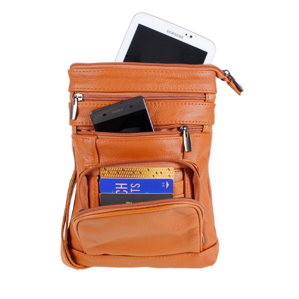 Womens Genuine Leather Crossbody Bag - Champagne Color
