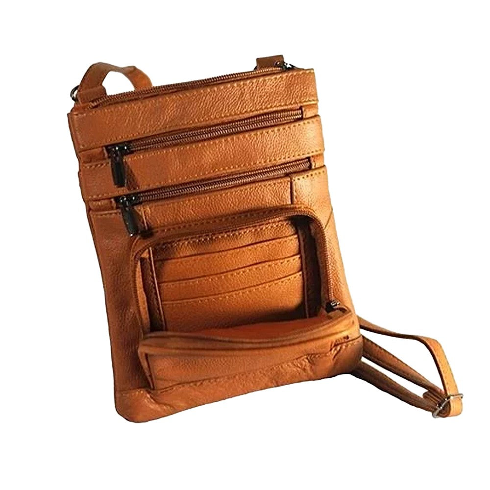 Womens Genuine Leather Crossbody Bag - Champagne Color