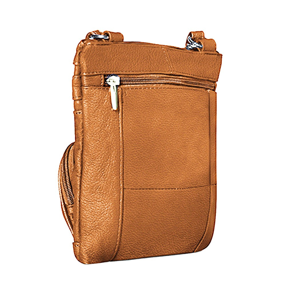 Womens Genuine Leather Crossbody Bag - Champagne Color