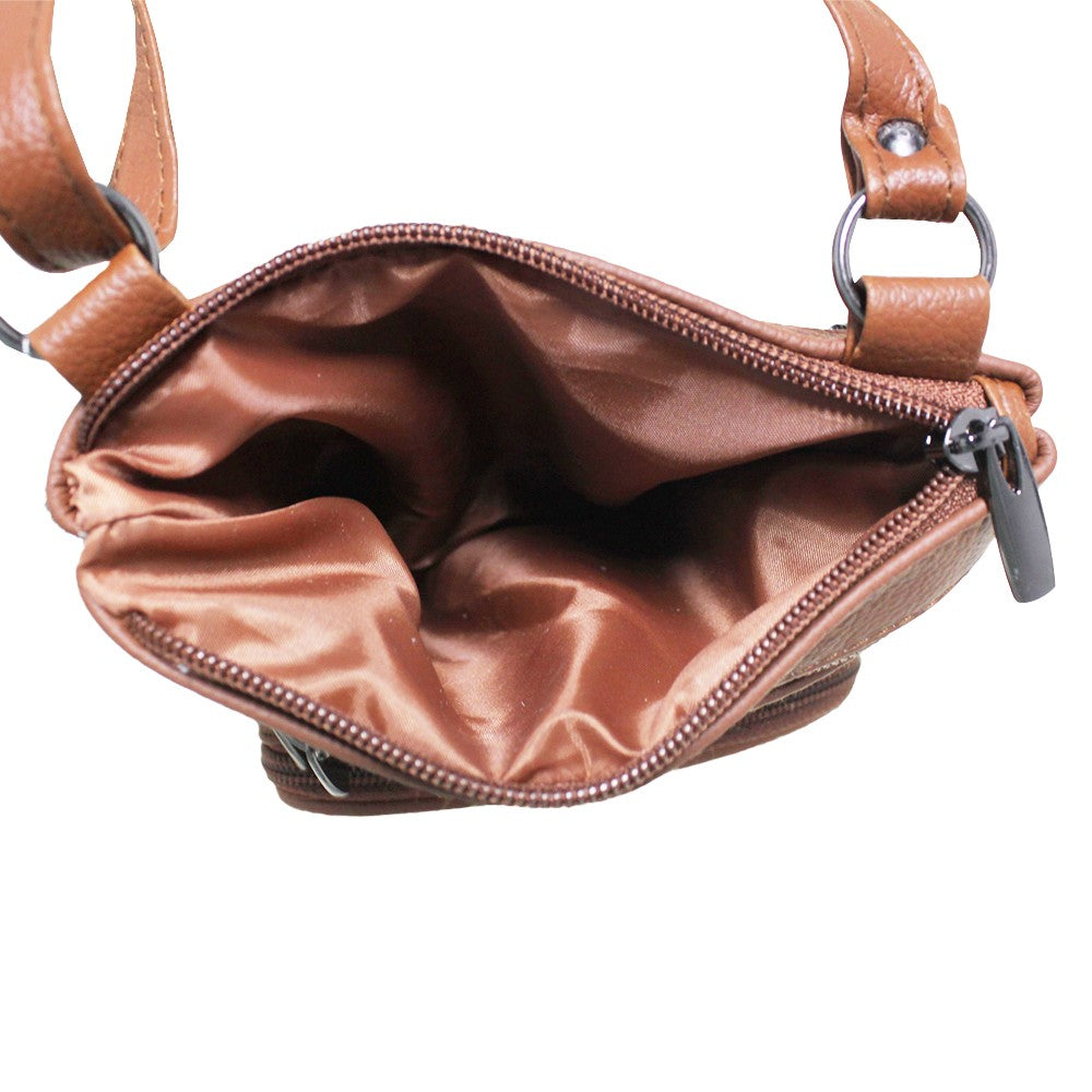 Womens Genuine Leather Crossbody Bag - Champagne Color