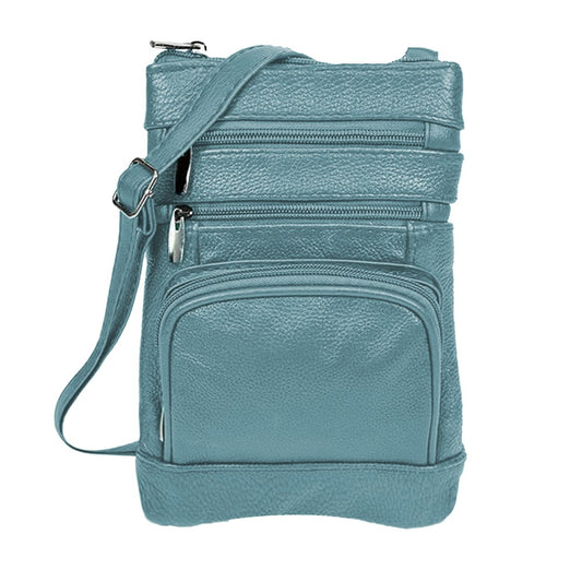 Womens Genuine Leather Crossbody Bag - Peacock Blue