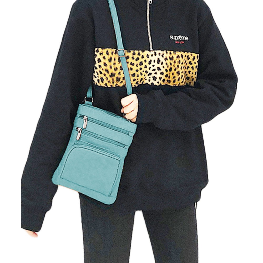 Womens Genuine Leather Crossbody Bag - Peacock Blue