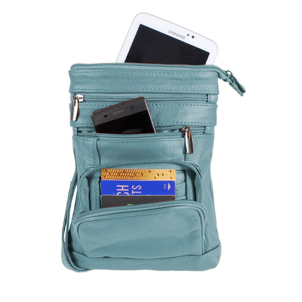 Womens Genuine Leather Crossbody Bag - Peacock Blue