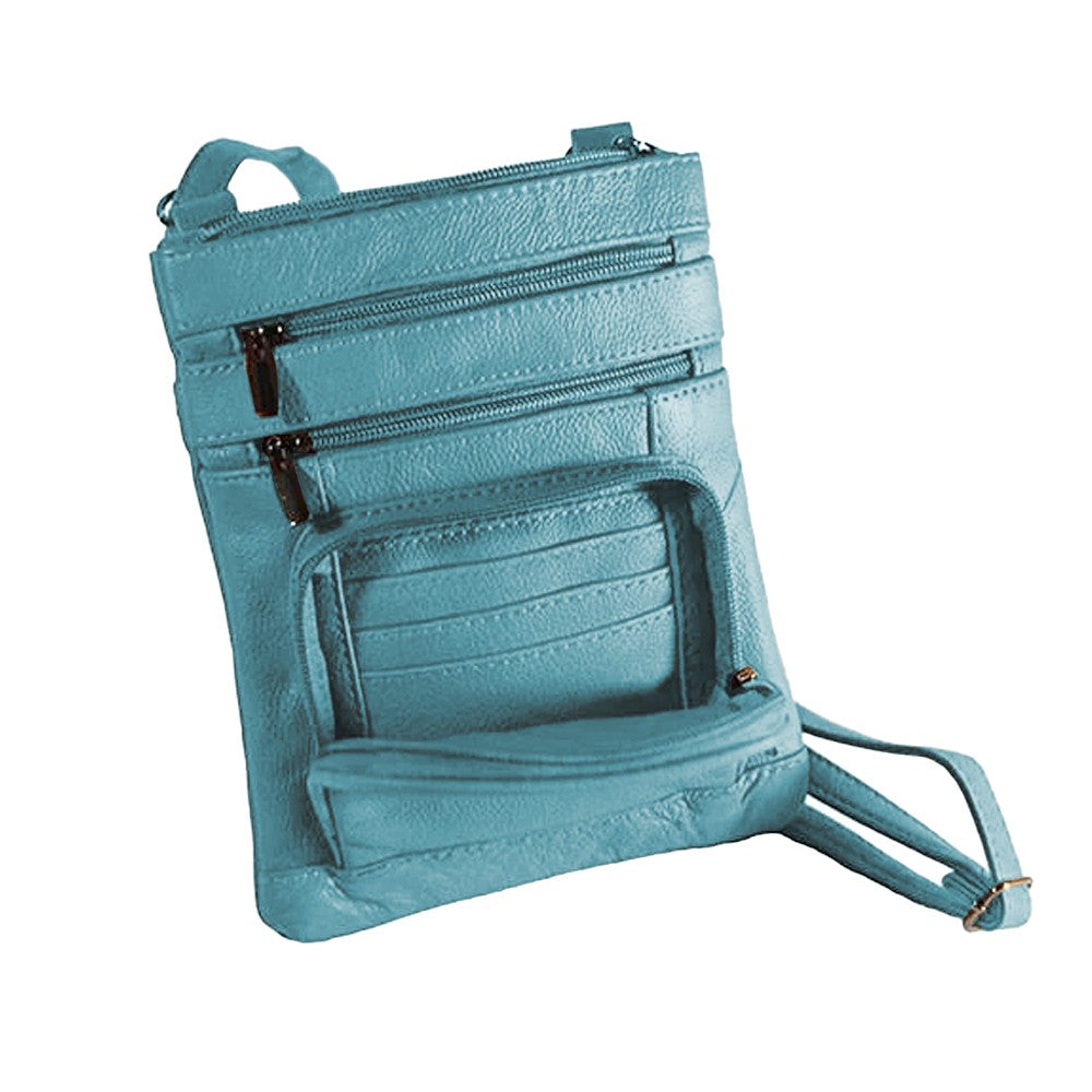 Womens Genuine Leather Crossbody Bag - Peacock Blue