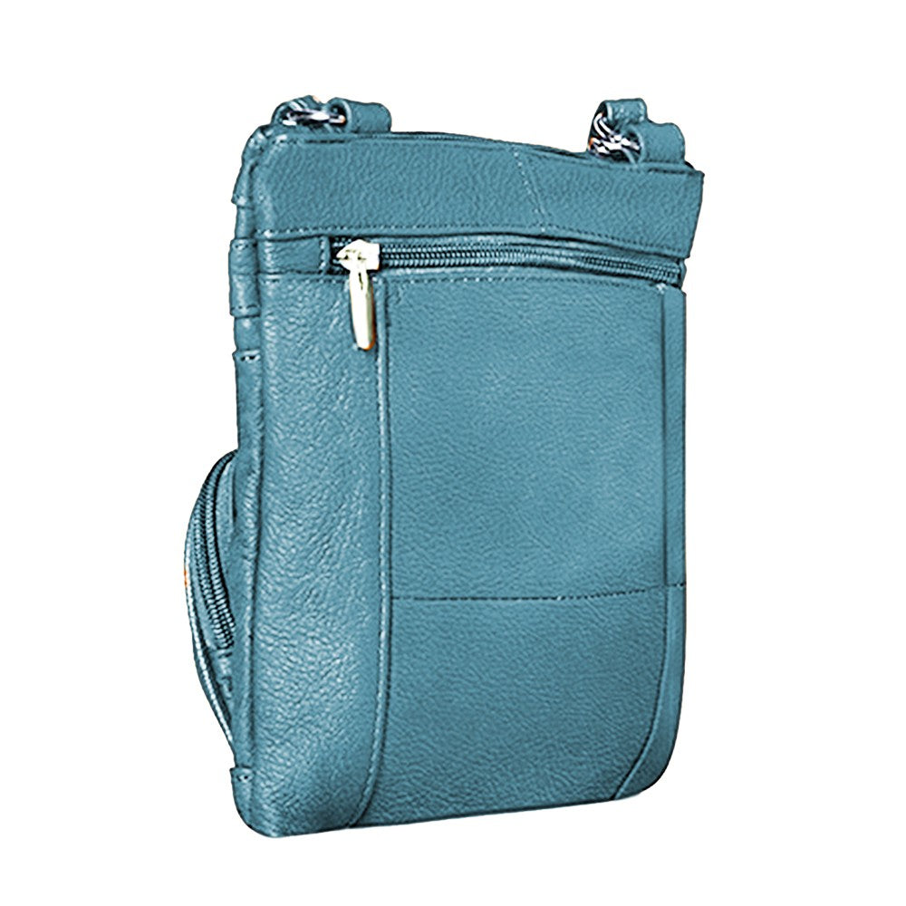 Womens Genuine Leather Crossbody Bag - Peacock Blue
